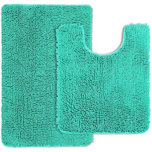 Phrixus Teal Bathroom Rug Set, 2 Pack Super Absorbent Chenille Bath Mat, Non Slip Bathroom Rugs and Mats Sets, Machine Washable Plush Mats for Tub, Shower and Bathroom Teal 2 Pieces Set