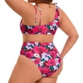 thumbnail image 4 of Agnes Orinda Women's Plus Size 2 Piece Bikini Sets Swimsuits Floral High Waisted Push Up Printed Beach Vacation Pool Party Bathing Suit 1X Rose Red, 4 of 8