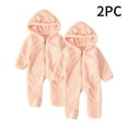 thumbnail image 2 of Kovlvoll 2pc Newborn Baby Clothes Fuzzy Fleece Rompers Zipper Hooded Long Sleeve Solid Color Keep Warm Infant Jumpsuit, 2 of 7