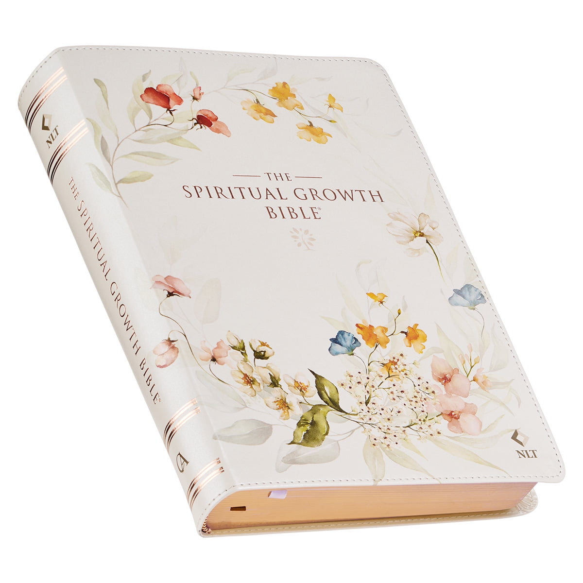 NLT, The Spiritual Growth Bible Faux Leather, Cream Floral Printed
