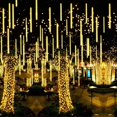 thumbnail image 2 of Cadena de luces de lluvia de meteoritos de 30 cm/50 cm, luces de carámbanos para aleros, para jardín, exterior, árbol de Navidad, decoración de bodas y fiestas, 8 tubos, 2 of 5