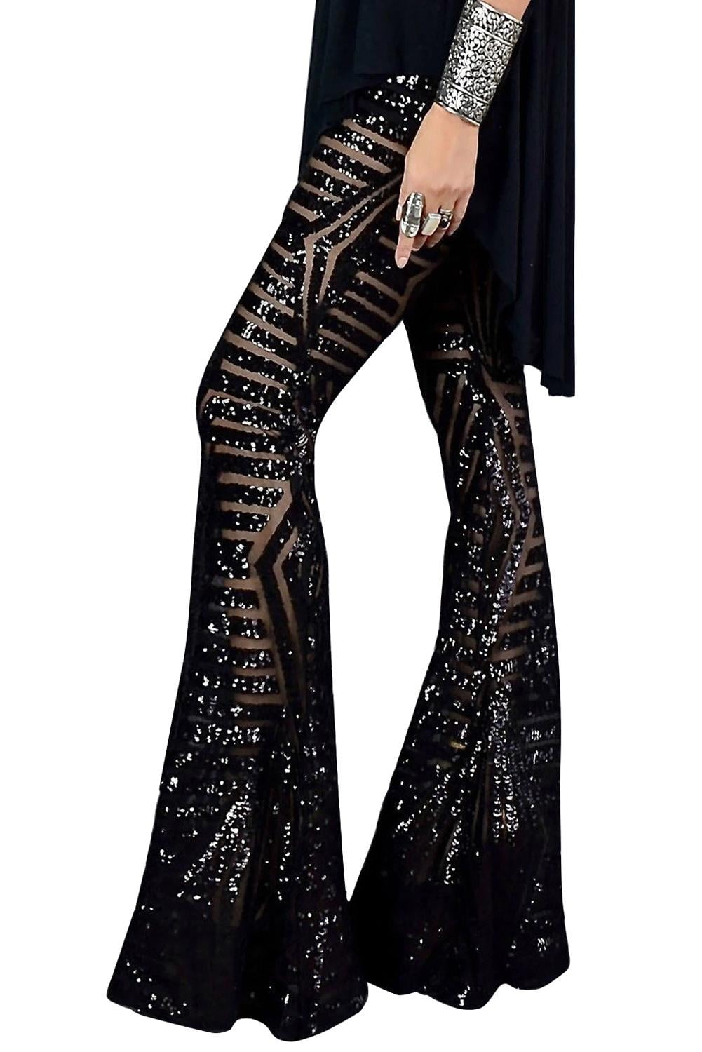 plus size black sequin pants