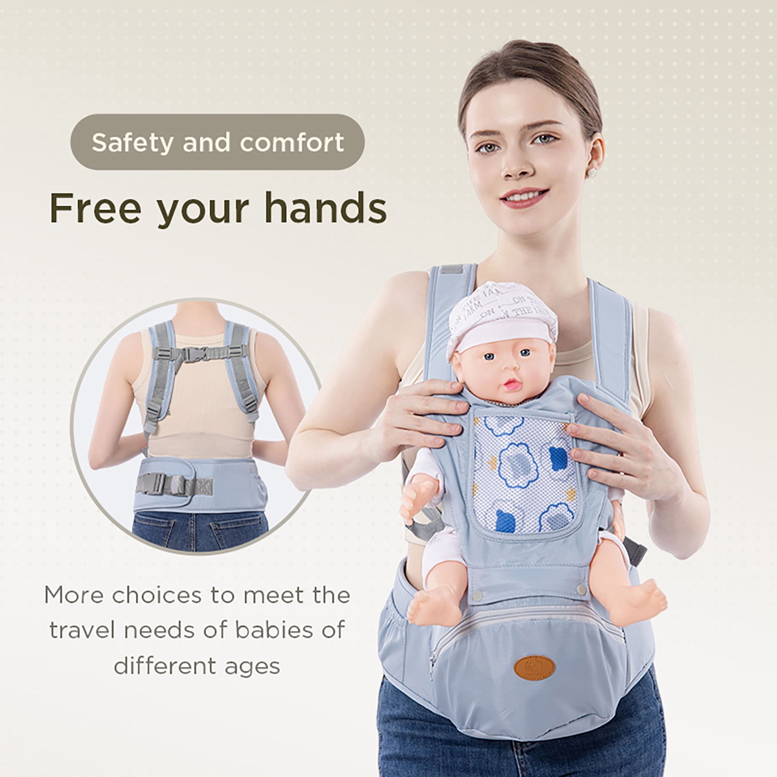 Babyltrl 6-in-1 Baby Carrier with Hip Seat, Ergonomic Baby Wraps Carrier, Head Support and Breathable Mesh for Newborn Toddlers up to 44 lbs, Blue