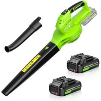 Cordless Leaf Blower, 20V Blower with 2 X 2.0 Ah Battery, Electric Blower for Lawn Care, 350 CFM 150 MPH Battery Powered Leaf Blower with Charger, for Patio, Garden Cleaning, Green