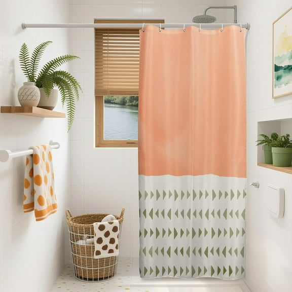 Light Orange Shower Curtain Modern Minimalist Geometric Farmhouse Bathroom Decor Rustic Beige African Triangle Pattern Waterproof Fabric Bath Curtains Set with Hooks 36" W x 72" L
