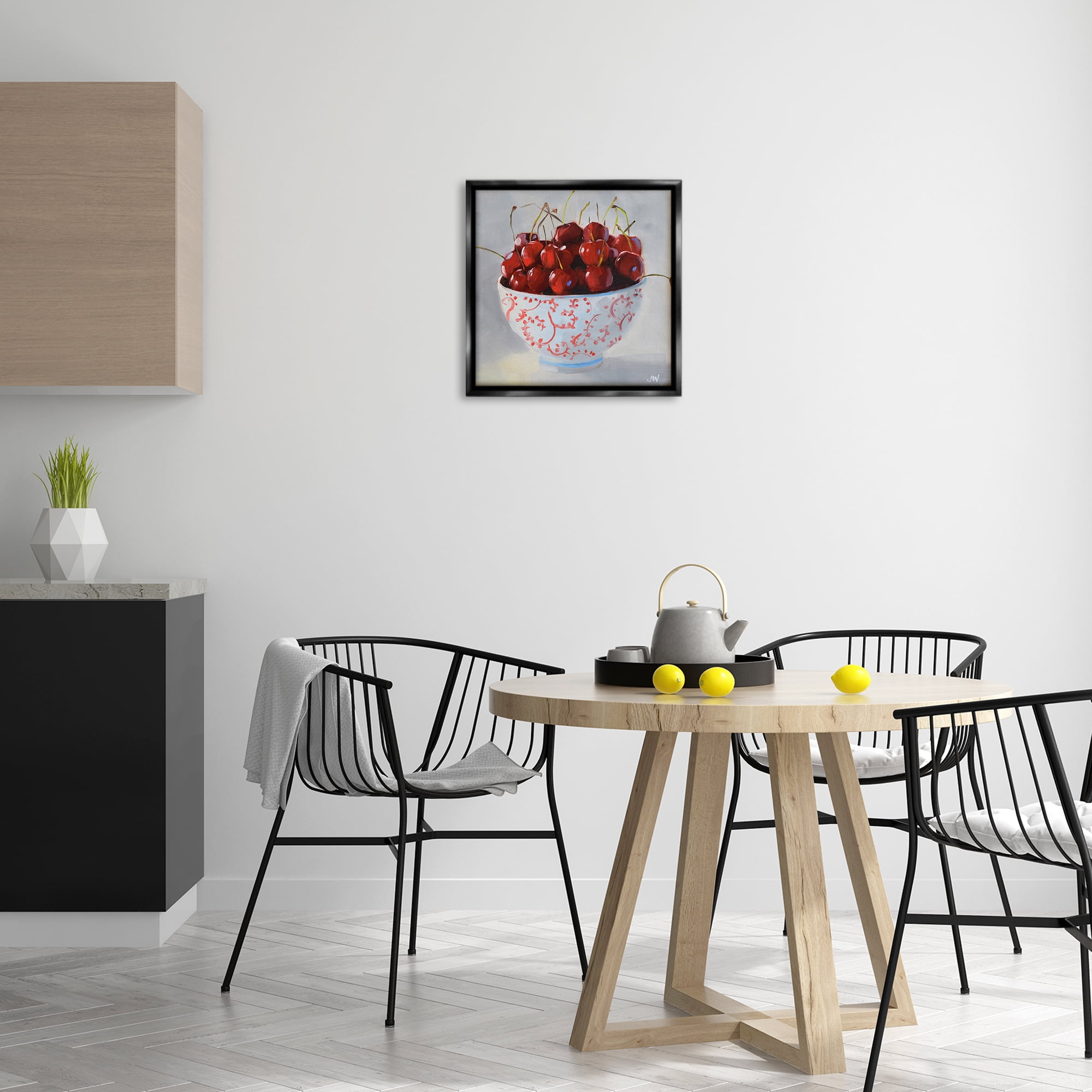 Stupell Industries Cherries in Ornate Bowl Food & Beverage Painting Black Floater Framed Canvas Art Print Wall Art, 18 x 18