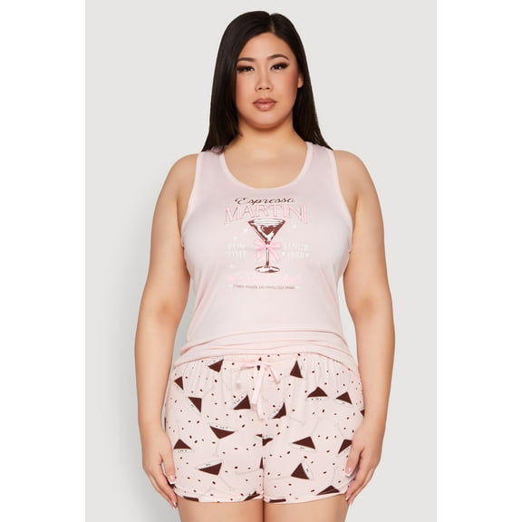 Womens Plus Size Espresso Martini Pajama Tank Top and Shorts