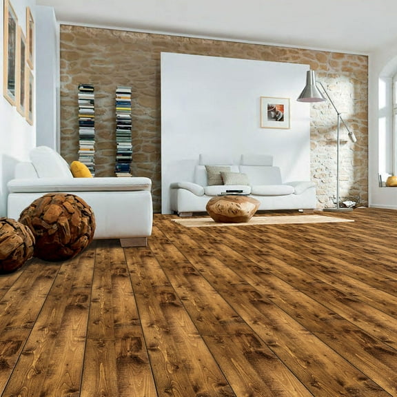 Raindrops Peel and Stick Floor Planks Wood Grain PVC Floor Tiles for Decor Coffee Color 5 Pcs