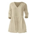 thumbnail image 3 of Baberdicy Women's V Neck T Shirts 3/4 Sleeve Solid Color Cotton Casual Summer Tees Tunic Length, Khaki 3Xl, 3 of 5