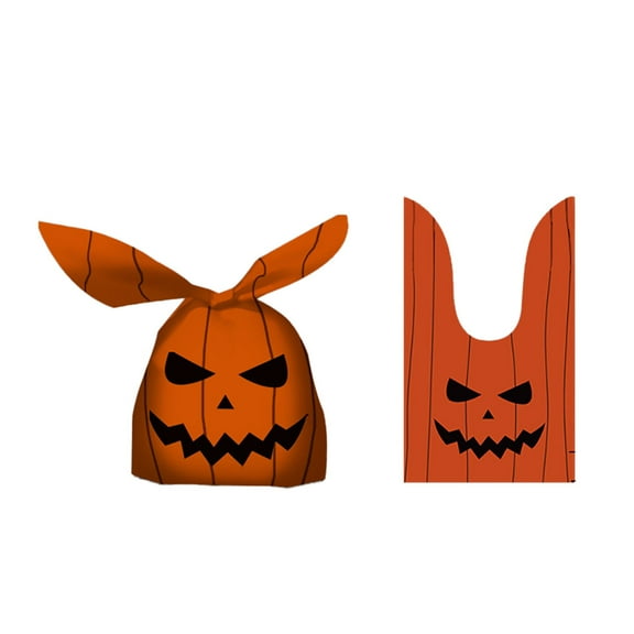 Mfigree Halloween Treat Bags 50 PCS,Small Halloween Goodie Bags Candy Bags Bulk, Plastic Halloween Bags for Trick or Treat, Party Favor, Popcorn, Snack and Cookie with Pumpkin, Ghost ﻿