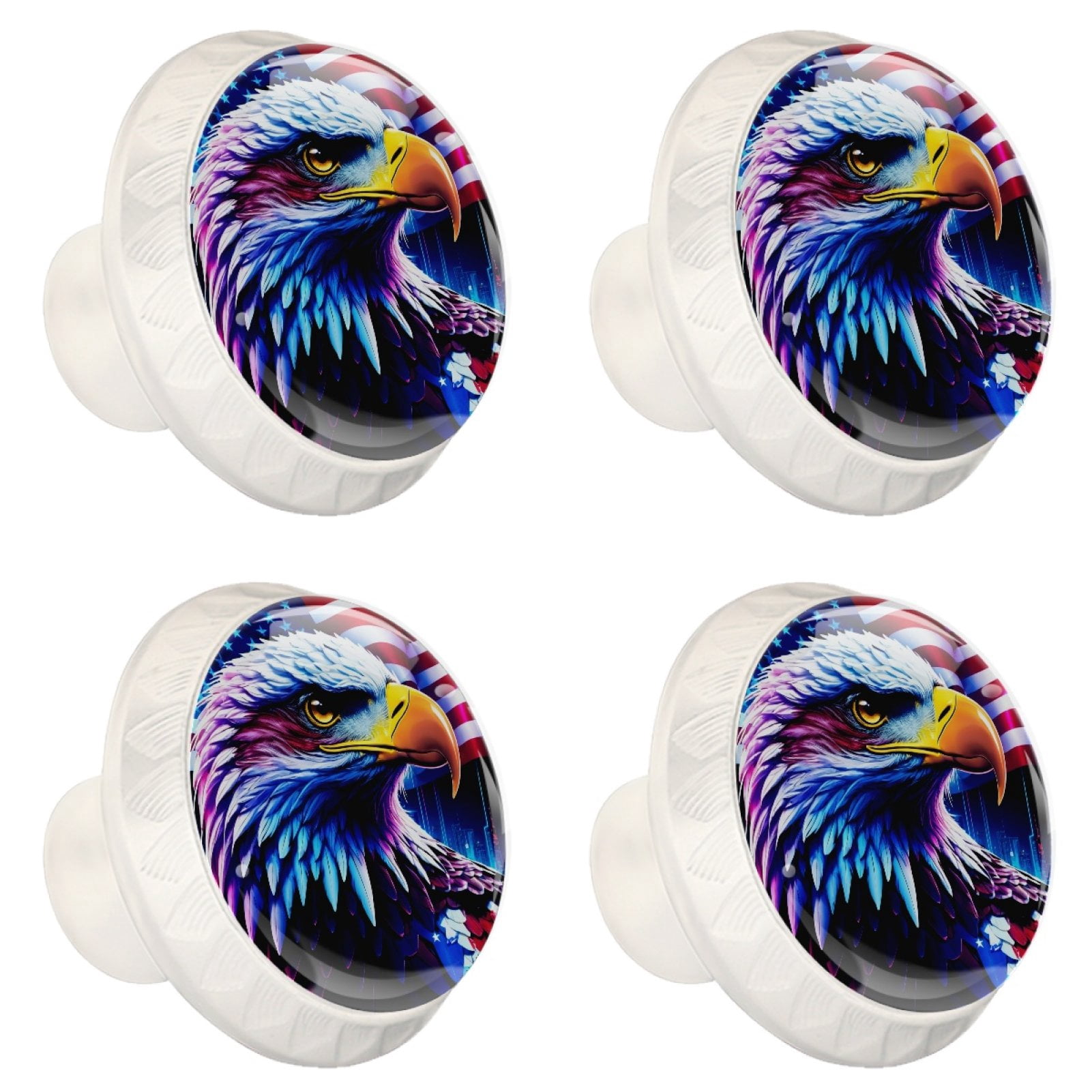 4 Pcs Eagle and American Flag Knobs for Kitchen Cabinet Cupboard Dresser Bookcase Drawer Pulls Handles Round Home Decor