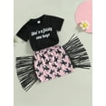 thumbnail image 3 of Arvbitana Toddler Baby Girls Cowgirl Skirt Set Letters Print Short Sleeve T-shirt + Horse Print Tasseled Skirt Summer Western Outfit 2Pcs 6M-4T, 3 of 9