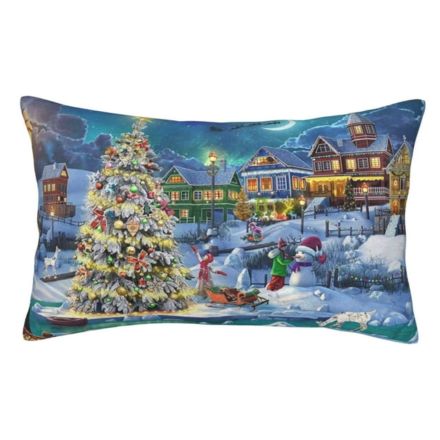 Wukai Christmas Tree Print Plush Throw Pillow Cover, Double-sided Pillow Protector without Pillow Core, with Hidden Zipper, Home Decorations-14"x20"