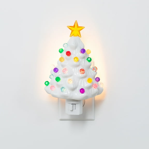 Retro Tree Ceramic Christmas Night Light - 7" - White
