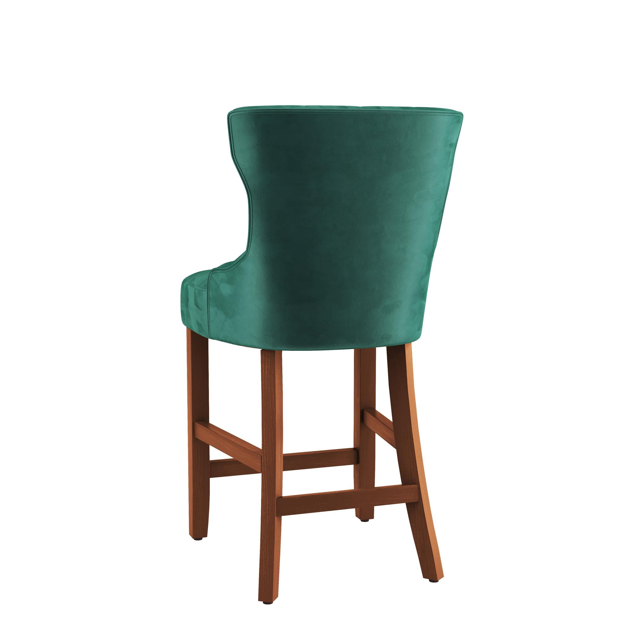 DHP Clairborne 24" Counter Height Bar Stool with Tufted Back, Set of 2, Emerald Green Velvet