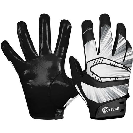 Cutters Mens Football Receiver Glove - Cutters Rev Pro Receiver Gloves (Black, XL, 2-Pack)