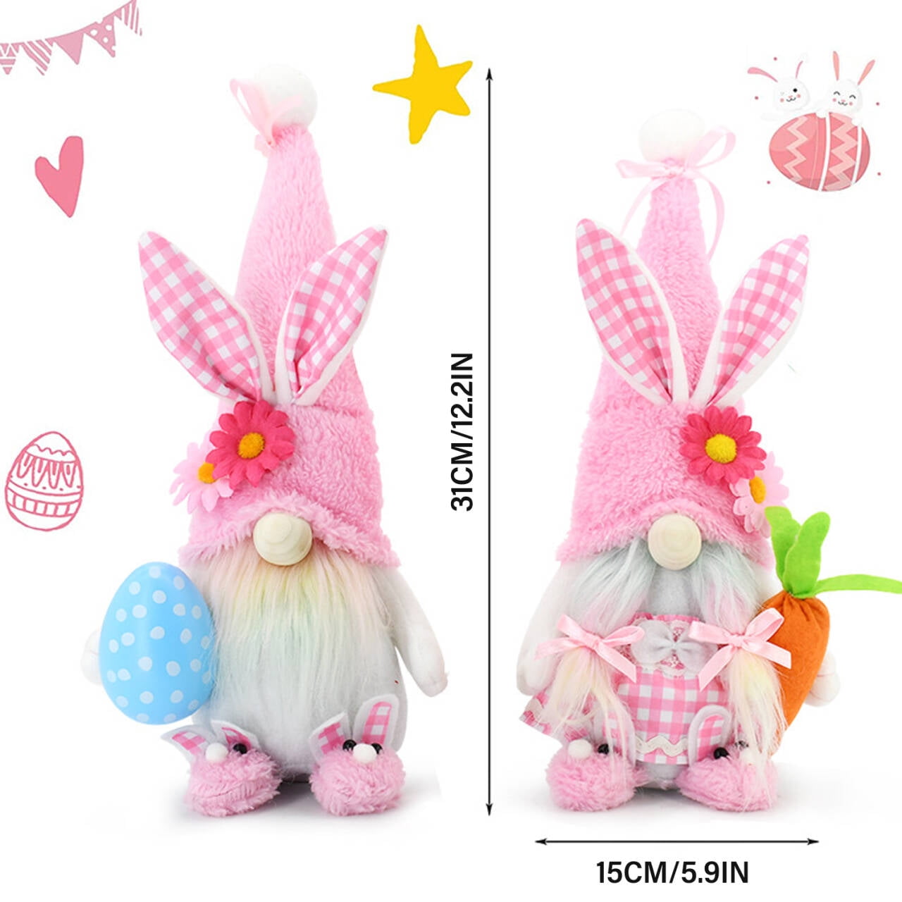 Ayieyill 12.2’ Easter Gnomes, Indoor Easter Decoration for The Home, Easter Decor Flocked Bunny Gnome Plush (2Pcs)