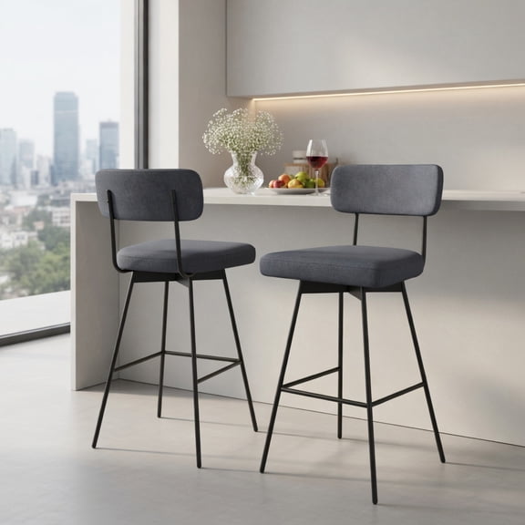 Barara King Bar Stools, Counter Bar Stools,29 Inch Counter Height Upholstered Swivel Bar Stool Set of 2-Gray