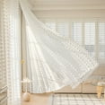 thumbnail image 1 of Cortinas translúcidas Panel de voile blanco 52x106 in | Largas Vendas Bordadas de Rayas | Poliéster ligero | Tratamiento moderno transparente para ventanas para dormitorio y salón | Decorativo, 1 of 9