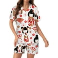 thumbnail image 1 of PRIYAL Cute Japanese Geisha Silk Women Pajama Set Short Sleeve Comfy Pjs Sets 2 Piece Lounge Set, 1 of 5