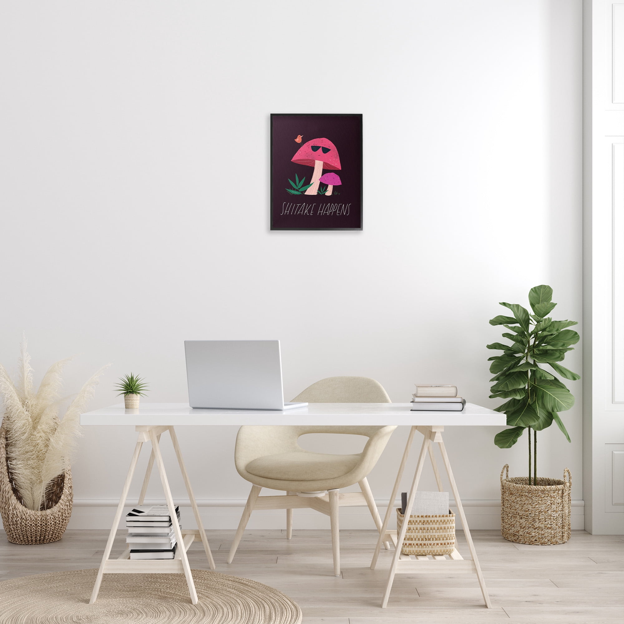 Stupell Industries Shitake Happens Mushroom Botanical & Floral Painting Black Framed Art Print Wall Art, 16 x 20