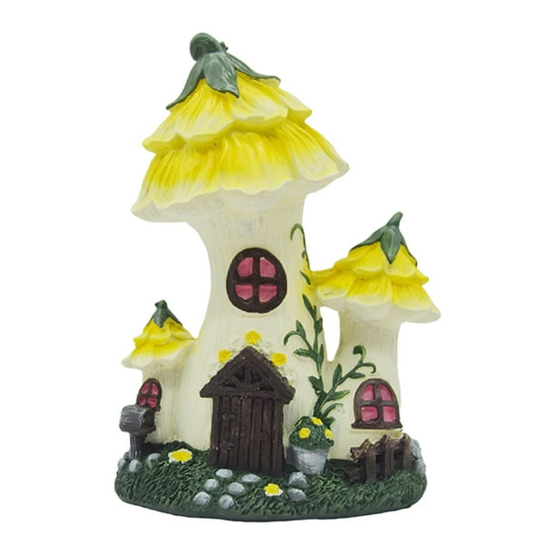 Estatua de casa de setas, figura de jardín, escultura en miniatura, adorno hecho de material duradero Amarillo