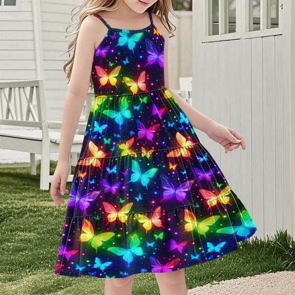 ATOGUTA Dress Girls Sleeveless Cami Dress Kids Casual Crewneck Loose Beach Dresses Size 4T-14, Multicolor
