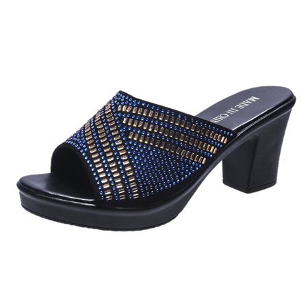 

Pgeraug womens slippers Large Flat Bottom Summer New Two Wear Diamond One Line Women s Sandals mens slippers Blue 39