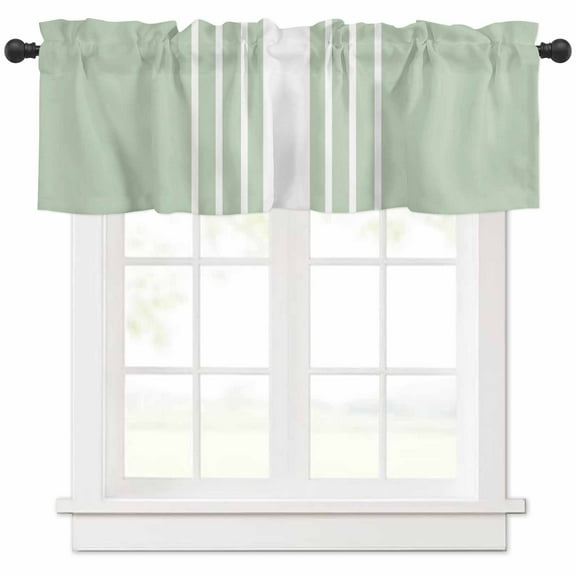 Sage Green White Stripe Valances for Windows Farmhouse Kitchen Curtains Valances Rod Pocket Valance Curtains for Kitchen Windows Modern Rustic Vertical Striped Window Valances for Bathroom 42"x18"