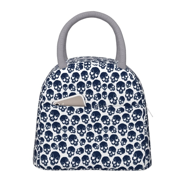 Easygdp black Skull white Bolsa de Almuerzo Insulada Grande, Forro de Aluminio, Diseño Espacioso, a Prueba de Fugas, Ideal para Trabajo, Picnics, Viajes y Actividades al Aire Libre