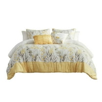 Gracie Mills Floral Seersucker Comforter Set 5-Piece Cottage Farmhouse Yellow White