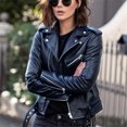thumbnail image 1 of LOVZFMLL Jackets for Women Cool Faux Leather Jacket Long Sleeve Zipper Fitted Coat Fall Short Jacket, 1 of 4