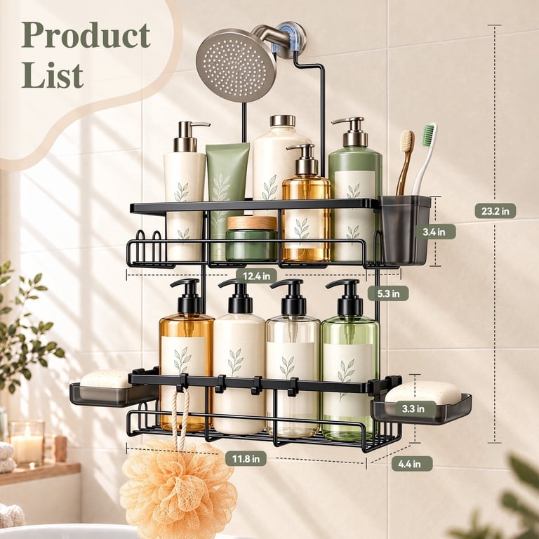 TINANA Hanging Shower Caddy Over Showerhead, Black Stainless Steel photo 2