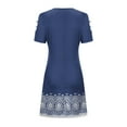 thumbnail image 5 of Puntoco Summer dresses for women clearance, Women Dress Slimming Draw Back Printed Short Sleeves Cold Shoulder Dress Navy, 5 of 5