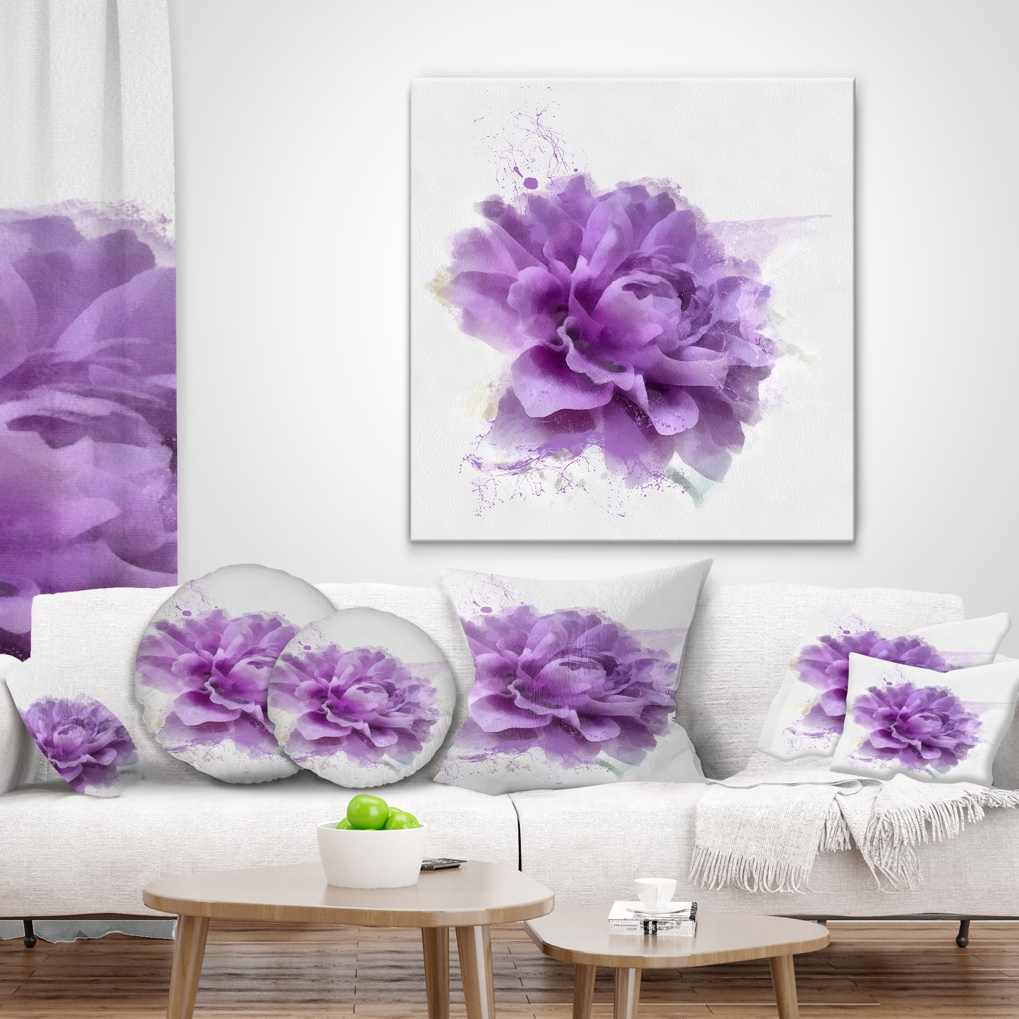 Designart Purple Rose Watercolor Illustration - Floral Throw Pillow - 12x20