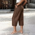 thumbnail image 4 of Capris for Women with Pockets Petite Pants Drawstring Casual Pull on Palazzo Trousers with Pockets Loose High Waisted Wide Leg Lounge Pants Brown XL, 4 of 9