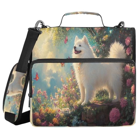YAZAOO Zipper Binder trapper keeper Documents Organized Design Dog with Butterflies in Garden Printed