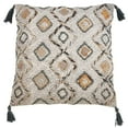 thumbnail image 1 of Fennco Styles Geometric Block Print Embroidered Cotton Decorative Throw Pillow Cover 22"x22", Beige Diamond Tassel, 1 of 3