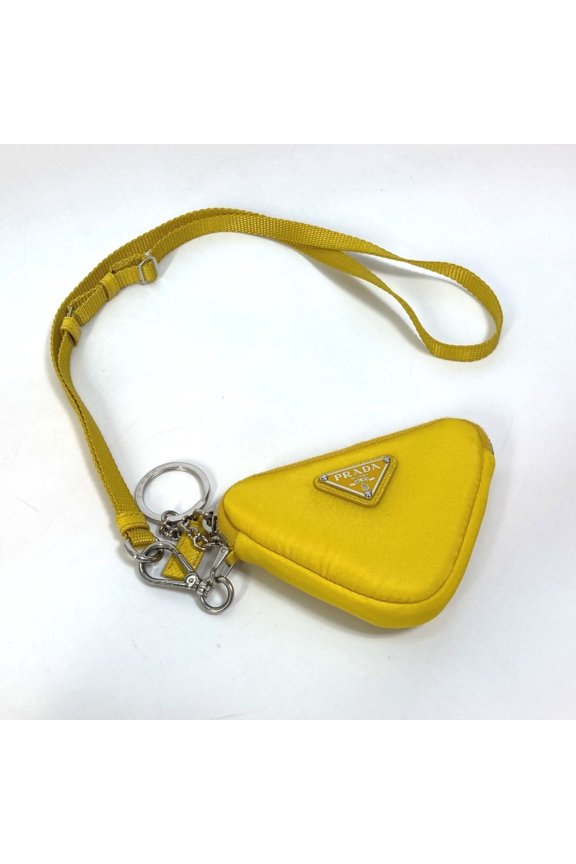 Pre-Owned PRADA 2TT140 Triangle Plate Re Nylon with Neck Strap Key Ring Pouch Men's Yellow