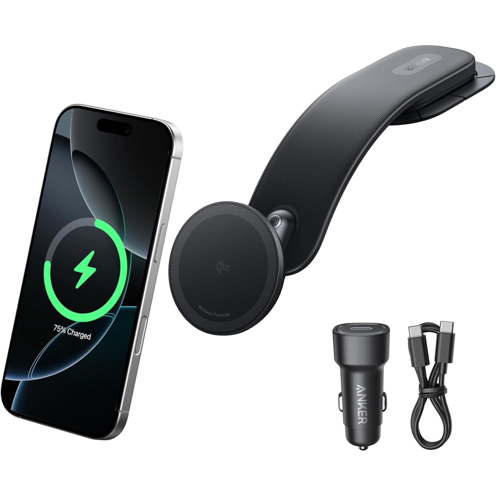 Anker Nano Magnetic Wireless Car Charger, 360° Adjustable Mount Car Charger with Detachable Pad