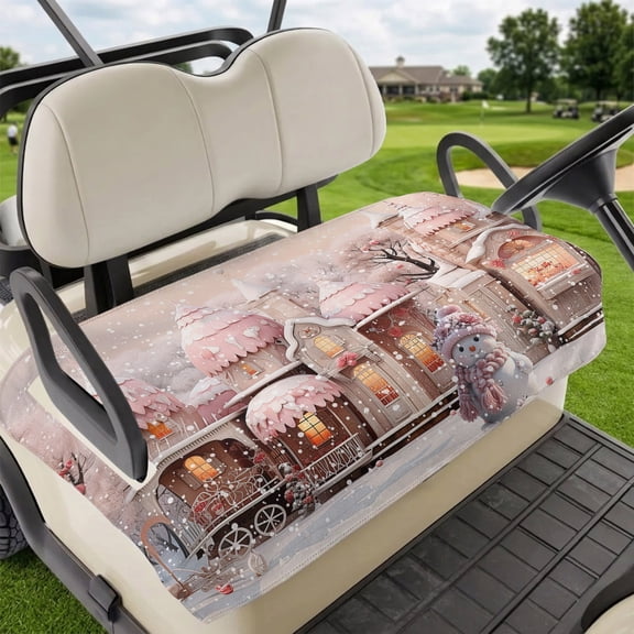 Golf Cart Seat Covers for 2 Seater,Pink Christmas Microfiber Cart Seat Towel Blanket,Xmas Snowman Winter Snowflake Pink House Absorbent NonSlip Bench Seats Protector for Golf Course 51"x31"