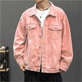 thumbnail image 2 of Hontri Men's Denim Jackets Men's Autumn Winter Casual Long Sleeve Turn Down Collar Solid Denim Jacket Coat Pink M, 2 of 6