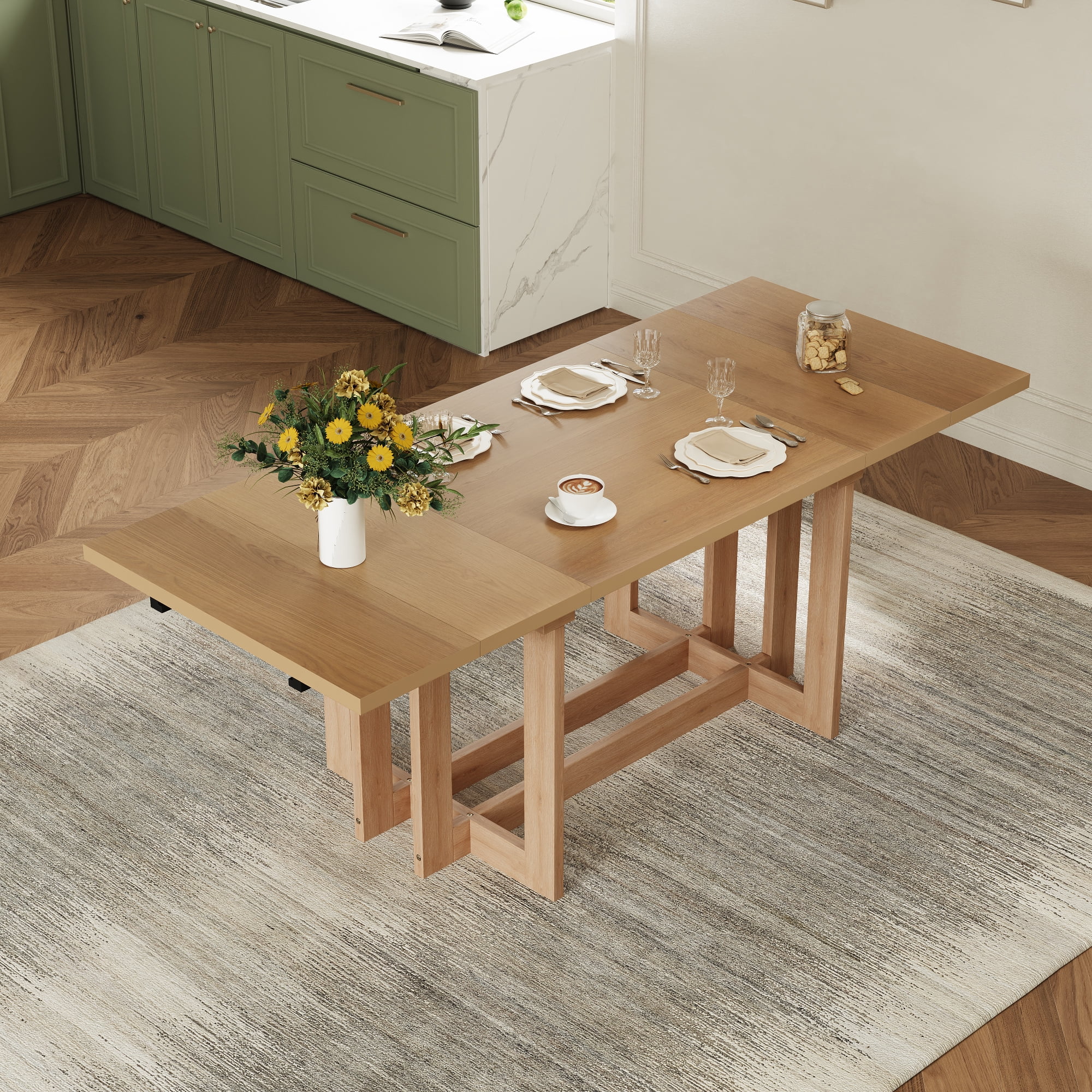 Euroco 58"-82" Extendable Dining Table for 6, Large Rectangular Kitchen Table with Removable Leaves, Solid Wood Rustic Table for Dining Room,Home Office, Living Room,Natural