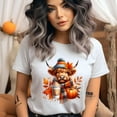 thumbnail image 2 of Highland Cow Tee | Pumpkin Coffee Fall Shirt | Unisex Casual T-Shirt, White, Size S, 2 of 6