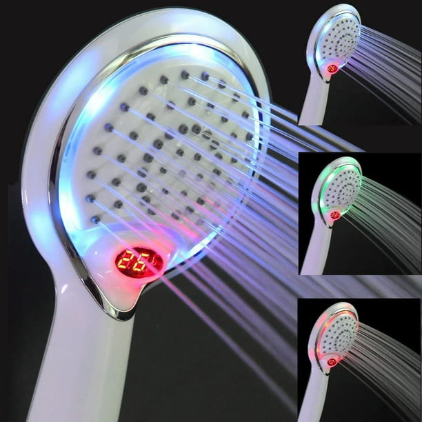 Cabezal de ducha LED, Cabezal de ducha LED Ducha de mano, Cabezal de ducha con control de temperatura de 3 colores, Cabezal de ducha con temperatura LED, Pulverizador de ducha con control de temperat JAMW Sencillez