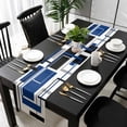 thumbnail image 3 of Blue Black Geometric Table Runner 36 Inches Long, Modern Minimalist Abstract Stripes Kitchen Coffee Dining Table Decoration for Home Party Birthday Wedding Home Decor 13x36 Inches, 3 of 8