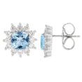 thumbnail image 2 of V3 Jewelry 925 Sterling Silver 7mm Cushion Cut Natural Aquamarine & White Zircon Halo Stud Earring For Women, 2 of 3