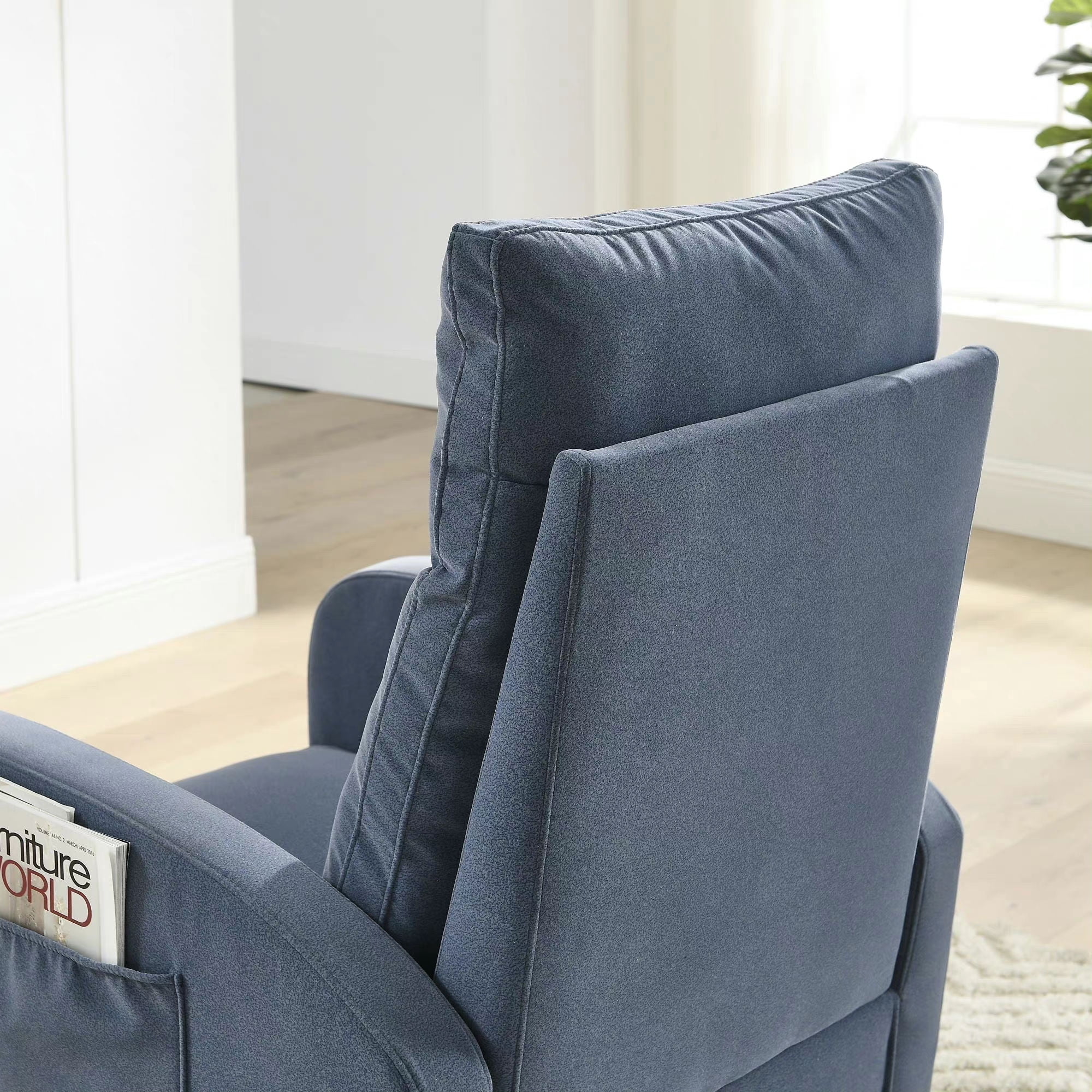 Zechuan Rocking Chair for Nursery - Living Room Lounge Armchair with Side Pockets - Blue Velvet