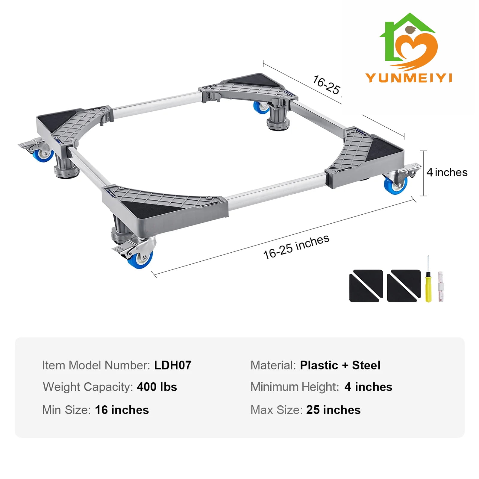 YUNMEIYI Fridge Stand Furniture Dolly Mobile Roller with 4 Locking Wheels-Base Adjustable Refrigerator Washing Machine Stand Moving Cart- Appliance Dolly Cart Roller Pedestal