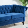 thumbnail image 5 of 82.5 Inch 3 Seater Sofa, Square Arm Couch with Tufted Back and Wood Legs, Upholstered Sofa with Removable Cushion and Nailhead Trim for Small Spaces, Living Room, Bedroom, Blue, 5 of 7
